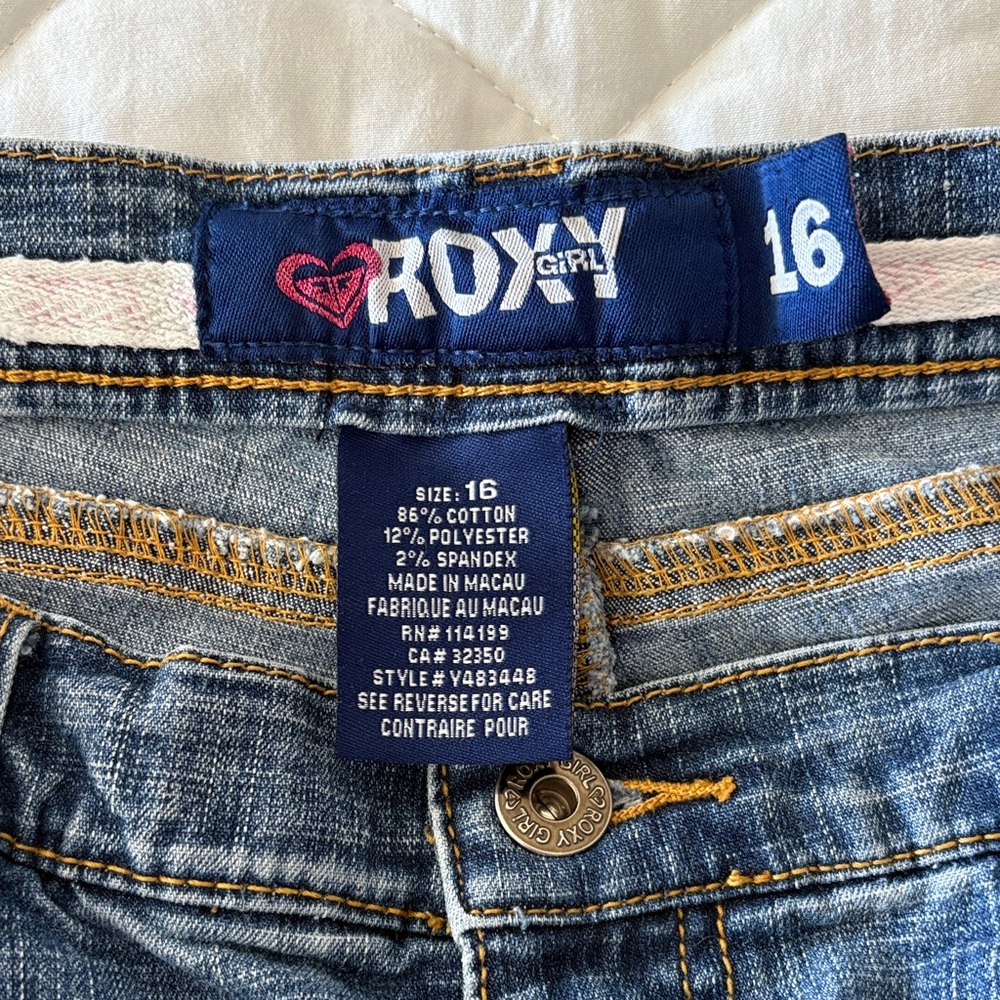 Roxy Girl Blue Denim Shorts with Gold, size 16 Stitching - Picture 3 of 7